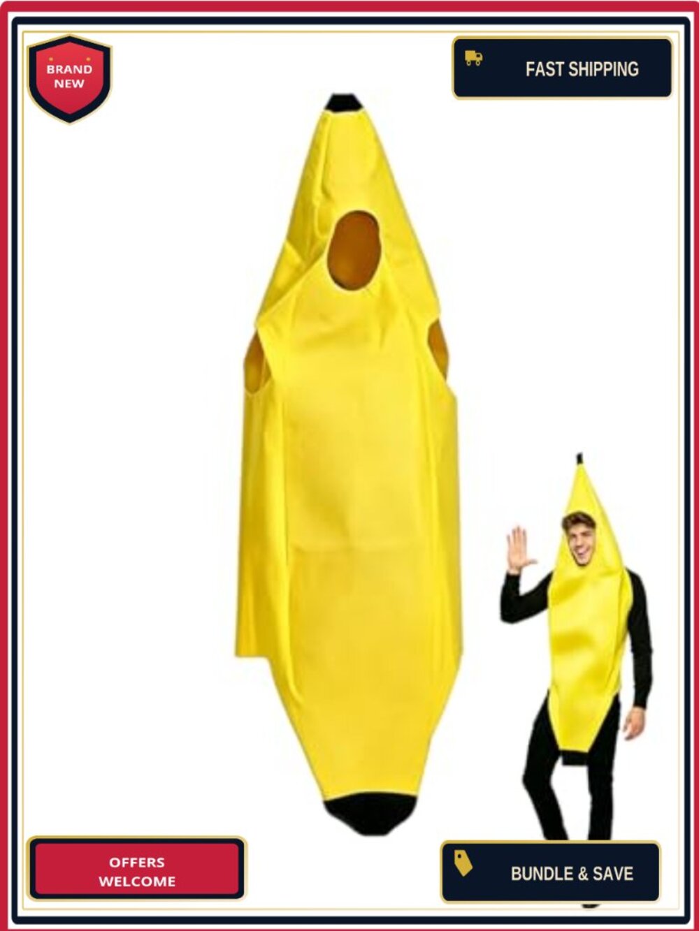 Adult Banana Costume Jumpsuit One Size Fits Most Halloween Cosplay Party